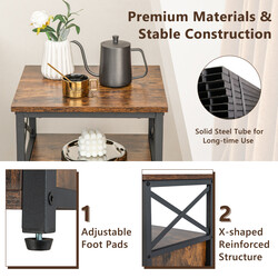 Sidobord i industriell design med 2 lådor och hyllor, rustik brun, 60,5 x 40 x 35 cm