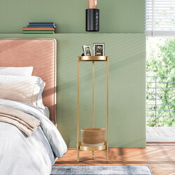 Tvånivå växtställ i guld med hållbar stålkonstruktion och avtagbara hyllor