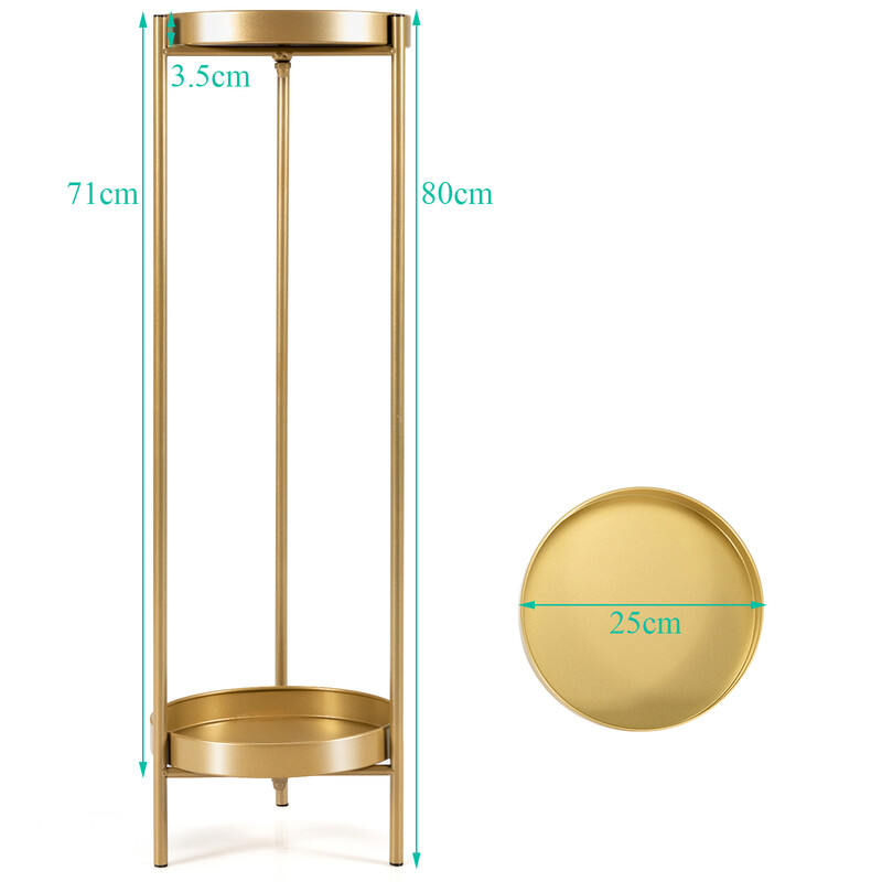 Tvånivå växtställ i guld med hållbar stålkonstruktion och avtagbara hyllor