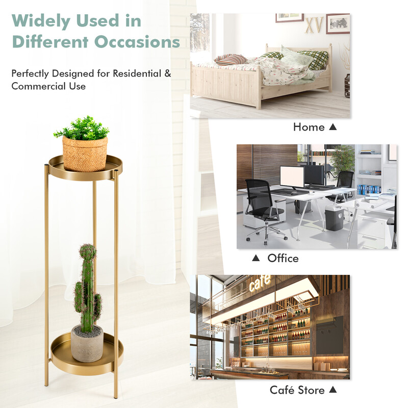 Tvånivå växtställ i guld med hållbar stålkonstruktion och avtagbara hyllor