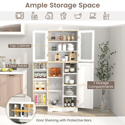 Köksskåp i trä med glasdörrar och hyllor, vit förvaringslösning för hemmet