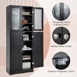 Köksförvaringsskåp i svart MDF med glasdörrar och hyllor för det moderna hemmet