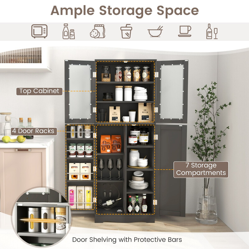 Köksförvaringsskåp i svart MDF med glasdörrar och hyllor för det moderna hemmet