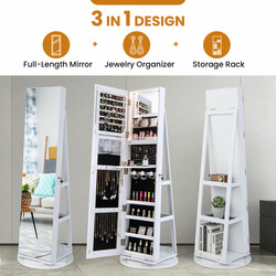 Smyckeskåp med 360° vridbar spegel och LED-belysning i vit färg