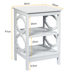 Vitt sängbord med tre nivåer och stabil struktur för modern och praktisk förvaring