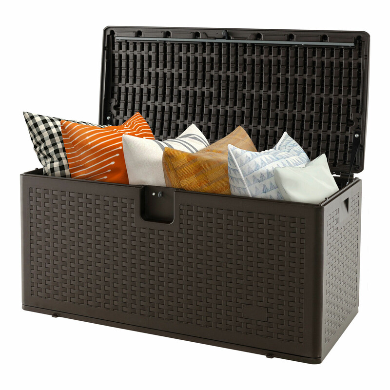 Vattentät förvaringslåda 106L med låsbart lock och rottingmönster för trädgård och terrass