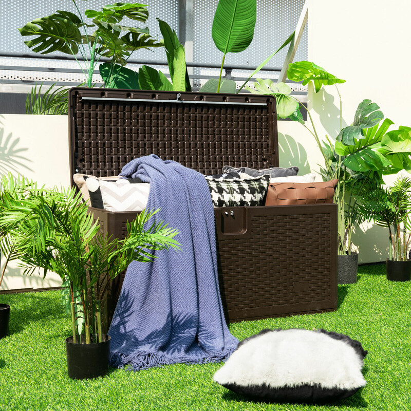 Vattentät förvaringslåda 106L med låsbart lock och rottingmönster för trädgård och terrass