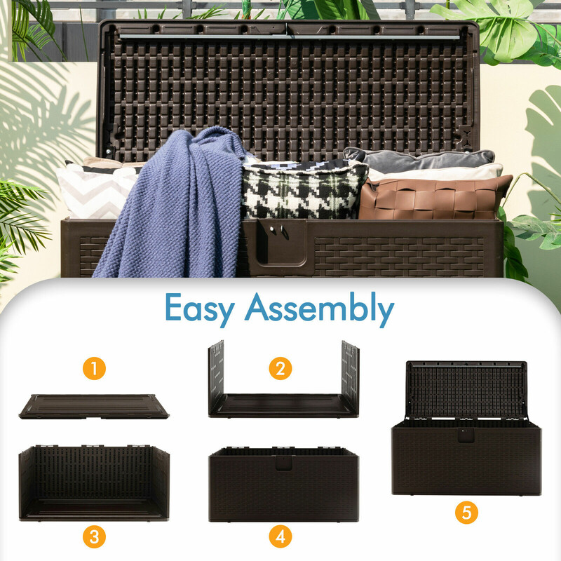 Vattentät förvaringslåda 106L med låsbart lock och rottingmönster för trädgård och terrass