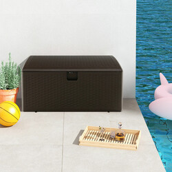 Vattentät förvaringslåda 106L med låsbart lock och rottingmönster för trädgård och terrass