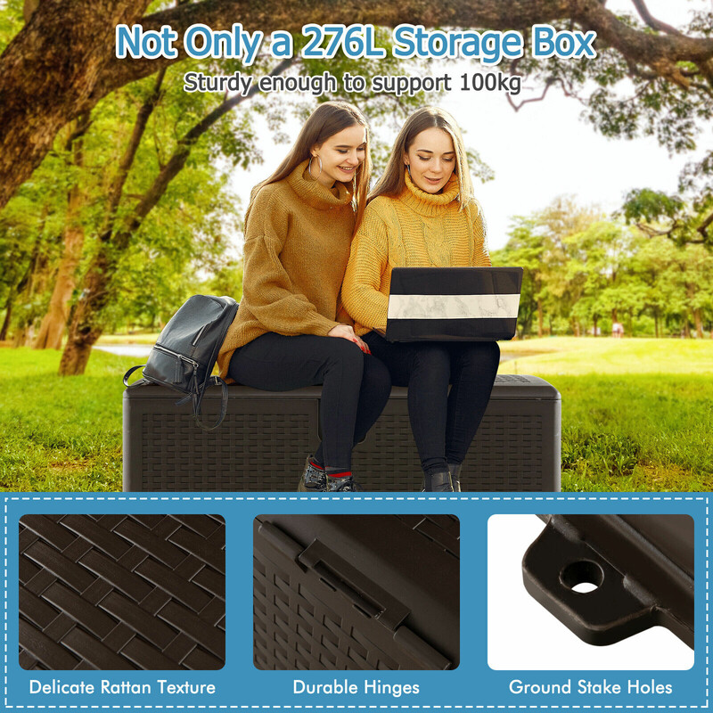 Vattentät förvaringslåda 106L med låsbart lock och rottingmönster för trädgård och terrass