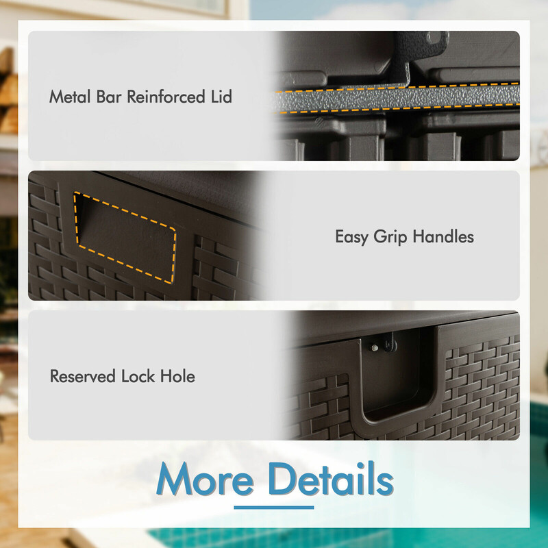 Vattentät förvaringslåda 106L med låsbart lock och rottingmönster för trädgård och terrass