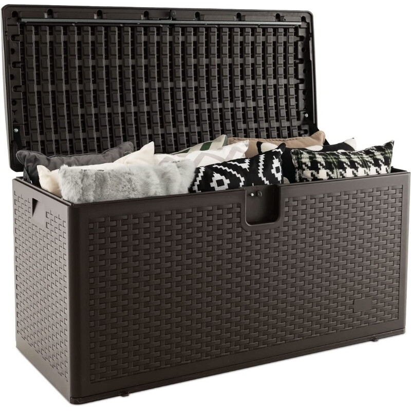 Vattentät förvaringslåda 106L med låsbart lock för trädgård och terrass brun