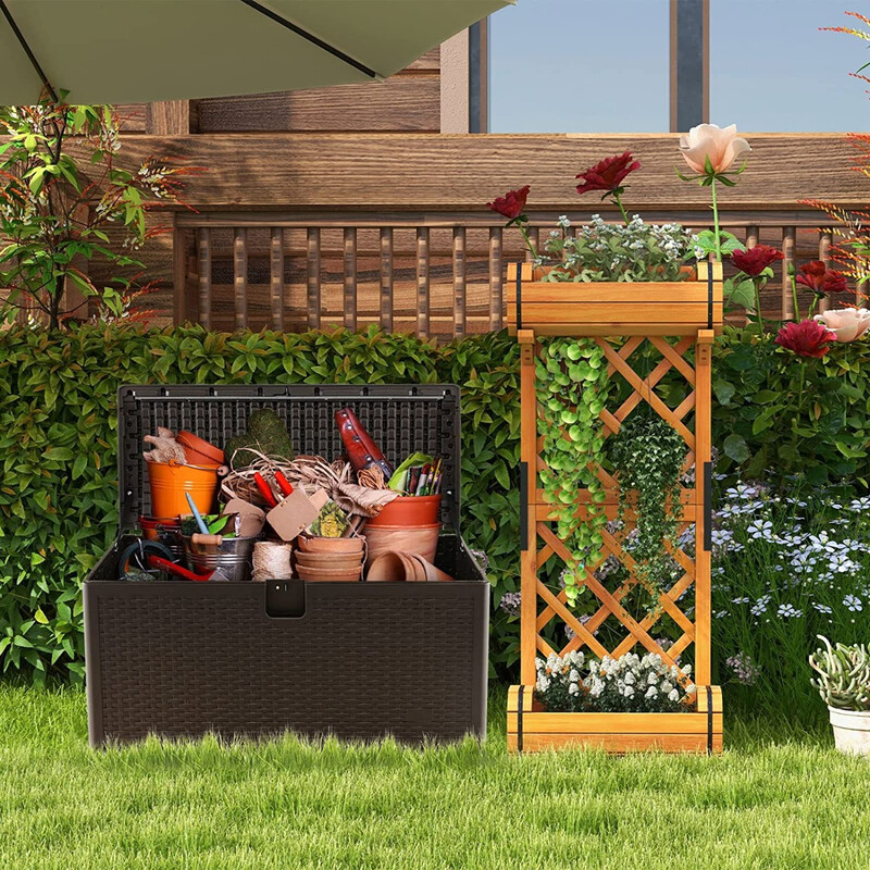 Vattentät förvaringslåda 106L med låsbart lock för trädgård och terrass brun