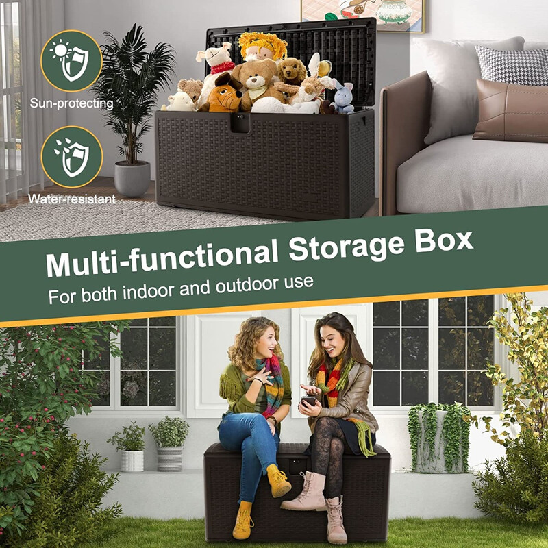 Vattentät förvaringslåda 106L med låsbart lock för trädgård och terrass brun