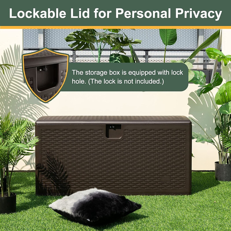 Vattentät förvaringslåda 106L med låsbart lock för trädgård och terrass brun