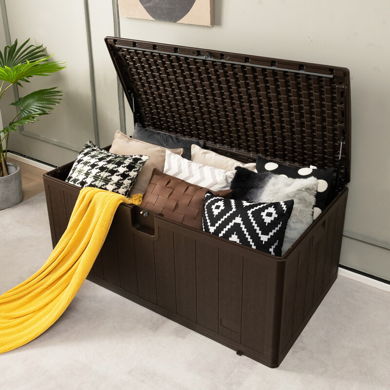 Vattentät förvaringslåda 106L med låsbart lock för trädgård och terrass brun