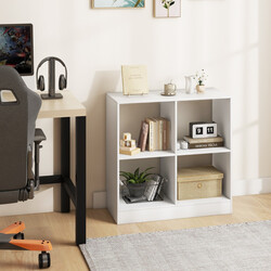 Vitt träbokhylla med 4 kuber och tippskydd för mångsidig förvaring 73 x 33 x 73 cm