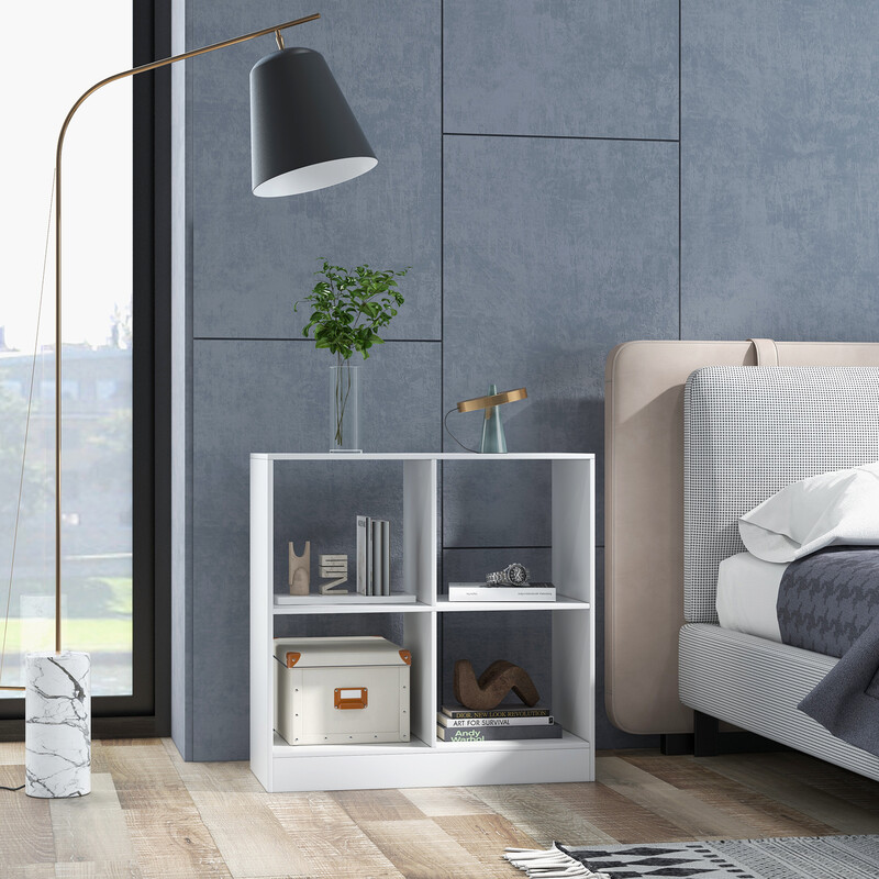 Vitt träbokhylla med 4 kuber och tippskydd för mångsidig förvaring 73 x 33 x 73 cm