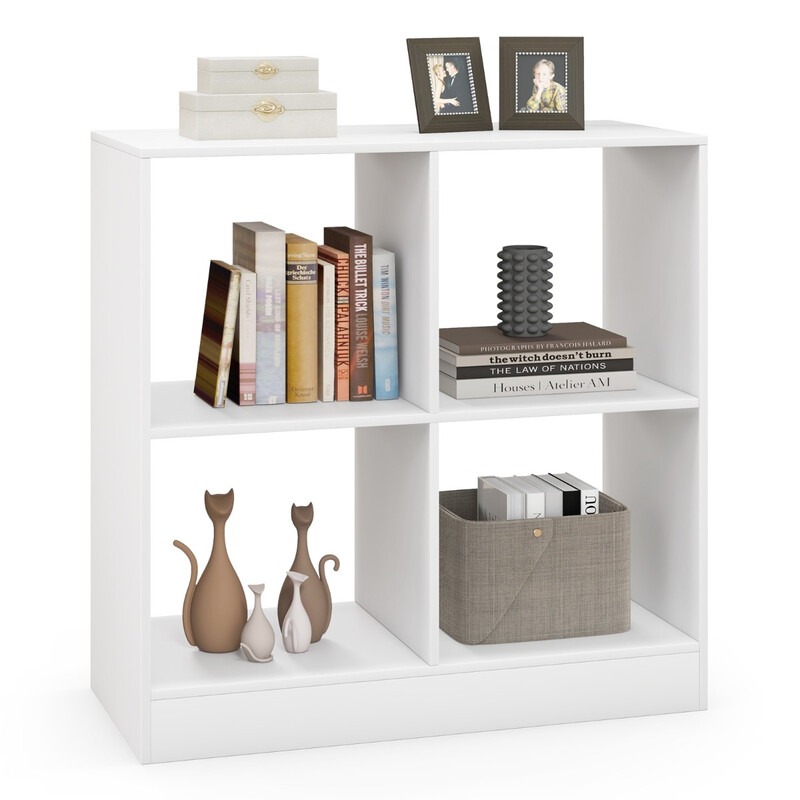Vitt träbokhylla med 4 kuber och tippskydd för mångsidig förvaring 73 x 33 x 73 cm