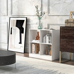 Vitt träbokhylla med 4 kuber och tippskydd för mångsidig förvaring 73 x 33 x 73 cm