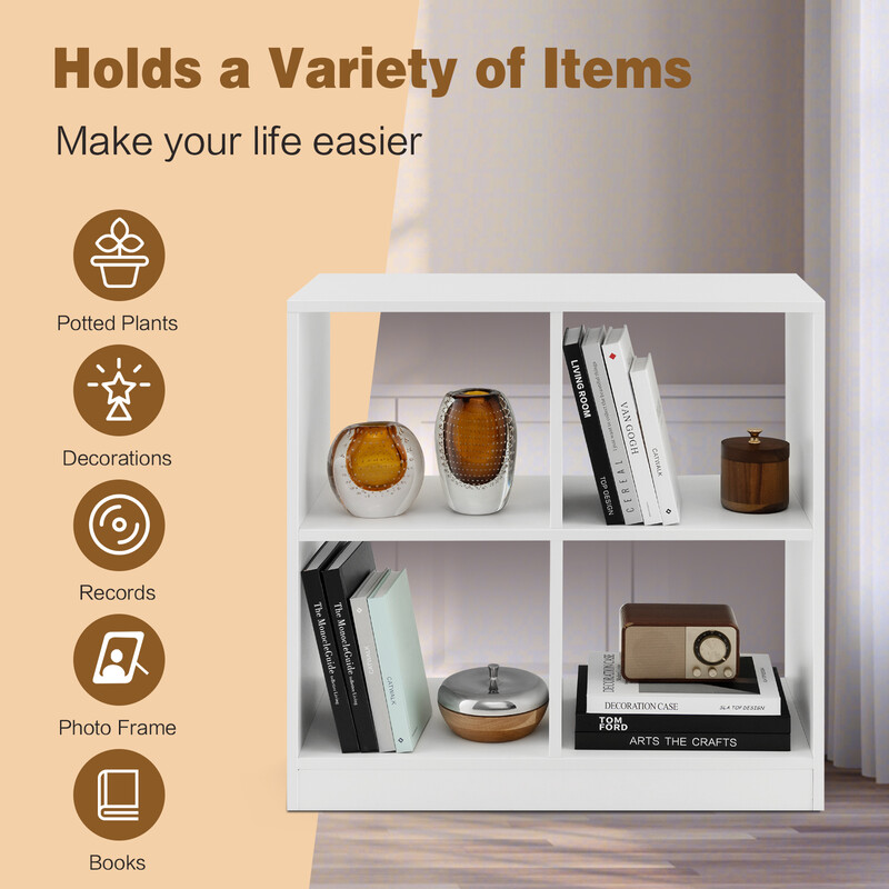 Vitt träbokhylla med 4 kuber och tippskydd för mångsidig förvaring 73 x 33 x 73 cm