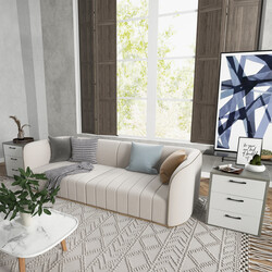 Modernt sängbord i trä med tre rymliga lådor i grått och vitt