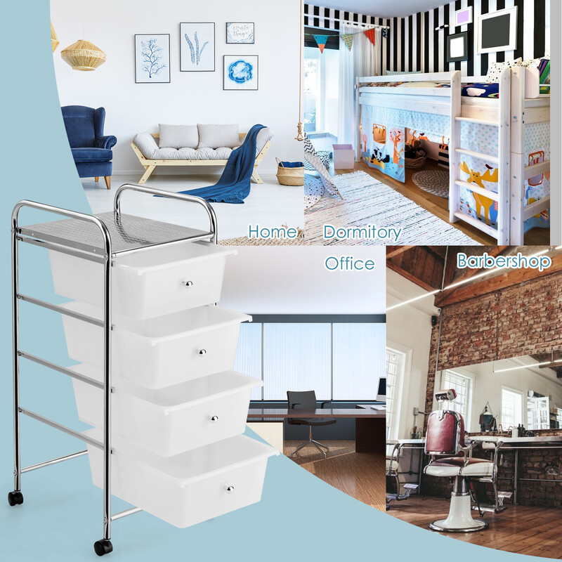 Förvaringsvagn med 4 stapelbara lådor och metallram, transparent, 37 x 32 x 76 cm