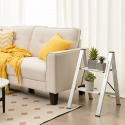 Vikbar aluminiumstege med 2 steg, säker och lätt, maxbelastning 150 kg, silver