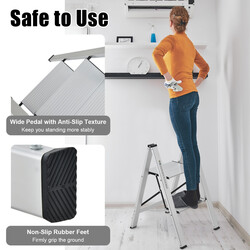 Vikbar aluminiumstege med 2 steg, säker och lätt, maxbelastning 150 kg, silver