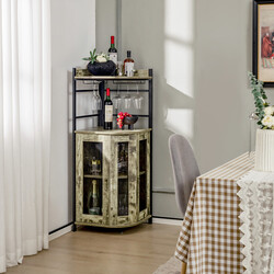 Hörnskåp för vin och glas med justerbara hyllor och metallnätdörrar 48 x 48 x 130 cm