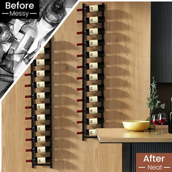 Vinhylla väggmonterad för 12 flaskor i svart metall, 22 x 13,5 x 145 cm