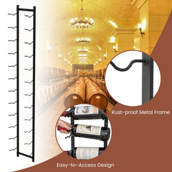 Vinhylla väggmonterad för 12 flaskor i svart metall, 22 x 13,5 x 145 cm