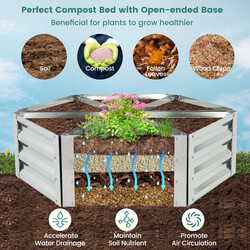 Sexdelat planteringsset i metall för grönsaker, triangulärt upphöjt odlingsbädd 150 x 150 x 30 cm silver