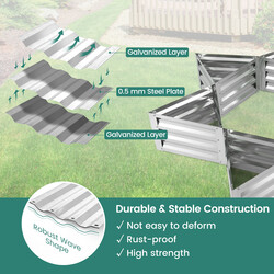 Sexdelat planteringsset i metall för grönsaker, triangulärt upphöjt odlingsbädd 150 x 150 x 30 cm silver