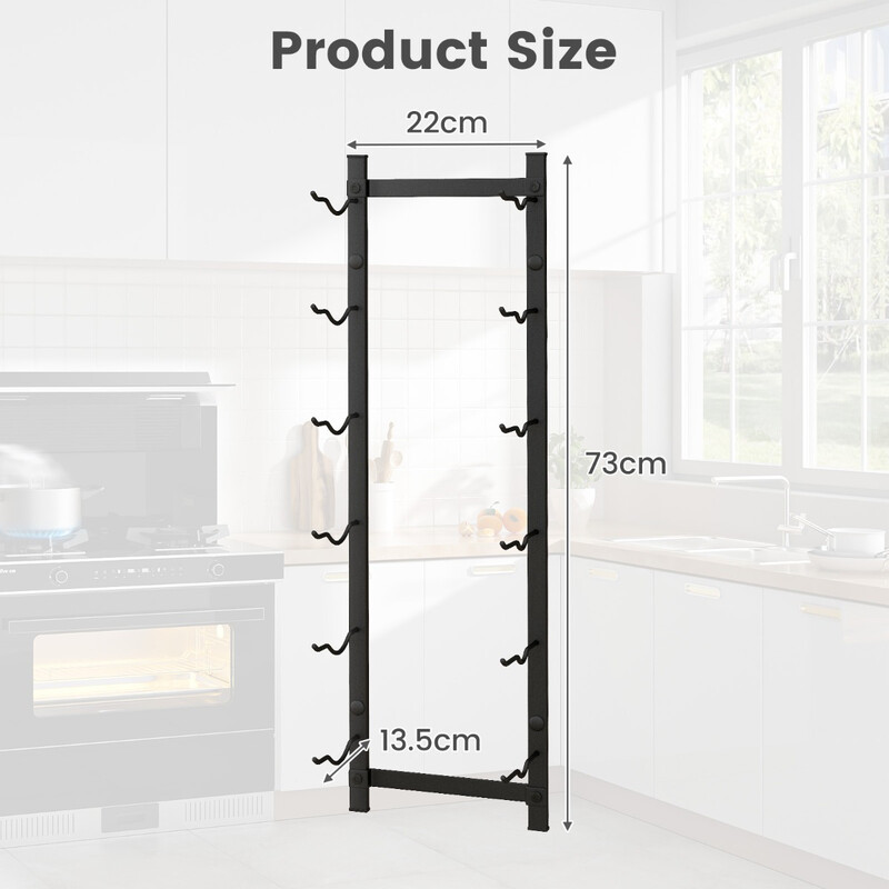 Vinställ väggmonterat för 6 flaskor i svart metall 22x13,5x73 cm