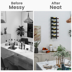 Vinställ väggmonterat för 6 flaskor i svart metall 22x13,5x73 cm