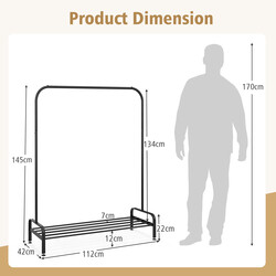 Klädställning med justerbara fötter, klädstång och förvaringshylla, svart, 112 x 42 x 145 cm