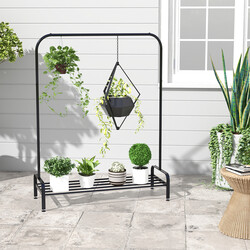 Klädställning med justerbara fötter, klädstång och förvaringshylla, svart, 112 x 42 x 145 cm