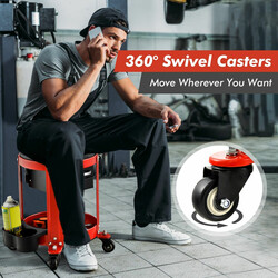 Verkstadspall 150 kg med förvaringslådor och burkhållare för bilreparationer