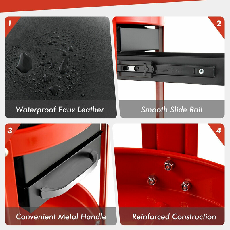 Verkstadspall 150 kg med förvaringslådor och burkhållare för bilreparationer