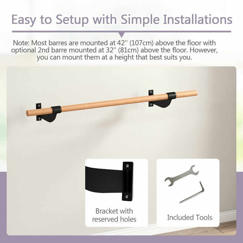 Väggmonterad balettstång 120 cm i bokträ för säker träning hemma eller i studion