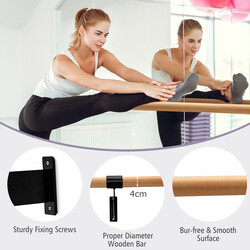 Väggmonterad balettstång 120 cm i bokträ för säker träning hemma eller i studion