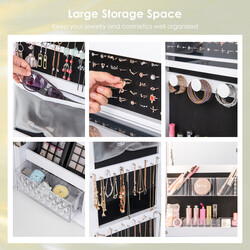 Smyckeskåp med helkroppsspegel och LED-ljus för vägg eller dörr, vit