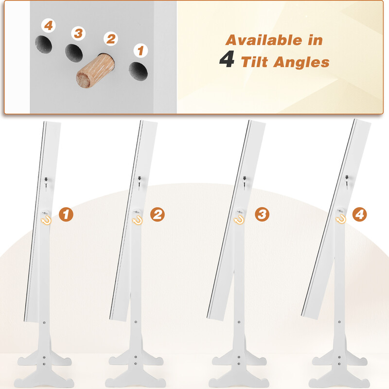 Justerbart smyckeskåp med helkroppsspegel och LED-belysning i vit färg