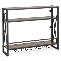 Väggmonterad vinhylla i metall med glashållare