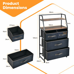 Sideboard med fyra tygkorgar och öppna hyllor för praktisk och stilren förvaring