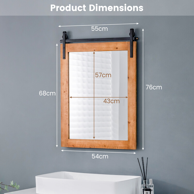 Rektangulär väggspegel med träram och metallfäste rustik design 76 x 56 cm brun