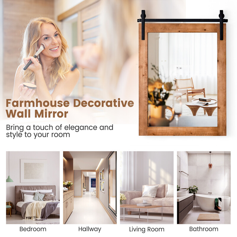 Rektangulär väggspegel med träram och metallfäste rustik design 76 x 56 cm brun