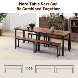 Matgrupp med 2 bänkar för 4 personer, kaffefärgad och svart, platsbesparande design