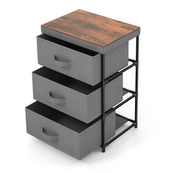 Nattduksbord med tygklädda lådor och metallram i grått 40 x 30 x 62 cm